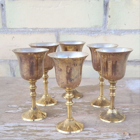 💎 2 for $60 💎 Set of Vintage Brass Liqueur Glasses - Picture 1 of 9